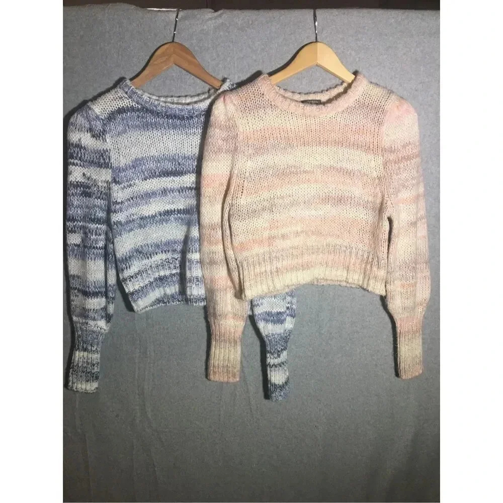 Bundle of 2 Womens Wild Fable Sweaters Cropped Knit Tight Sleeve Blue Pink